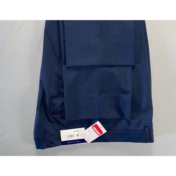 Tommy Hilfiger 'Tyler' Flat Front Wool Dress Pants, Slacks. Blue Sharkskin 36X32 - Picture 4 of 9